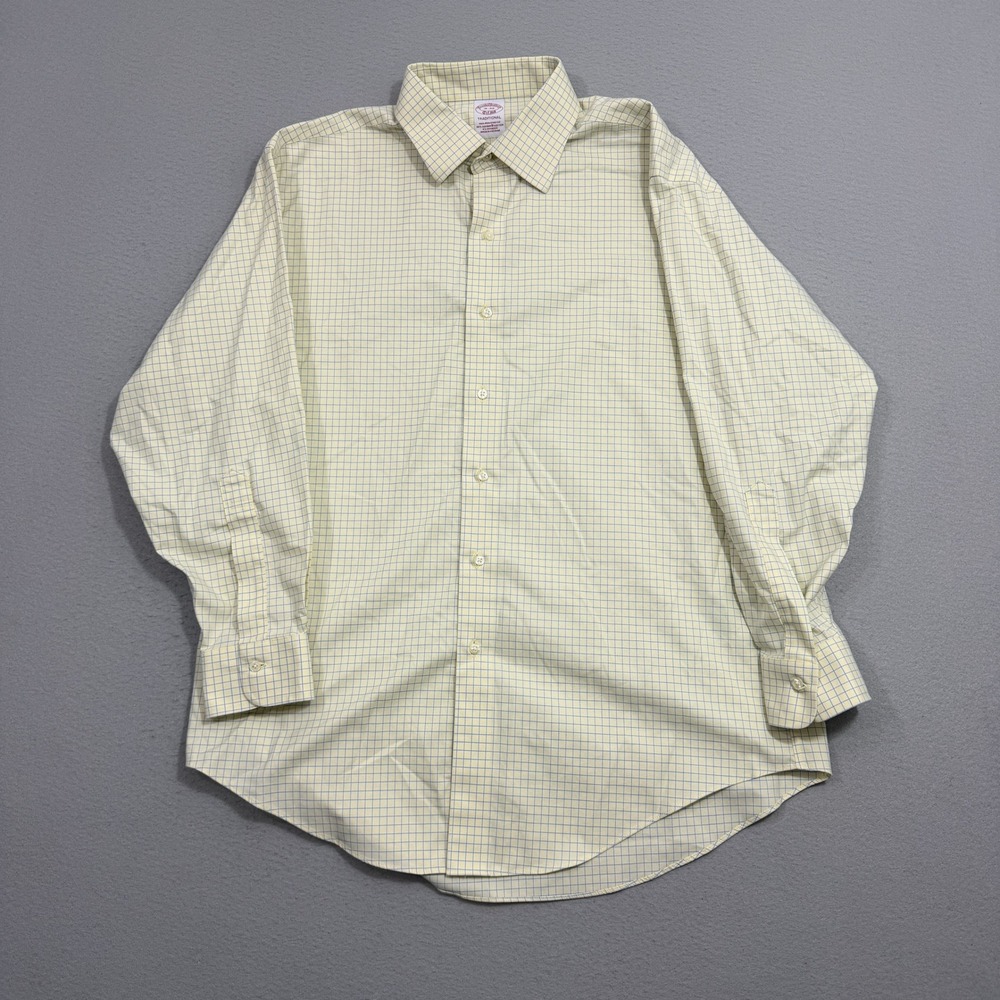 Brooks Brothers Button Down Men 16-32 Yellow Traditional Non-Iron Stretch Preppy